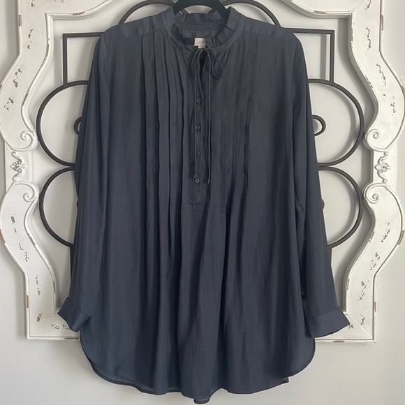 LOFT LONG SLEEVE PLEATED TUNIC DARK GRAY SIZE MEDIUM - Picture 1 of 10